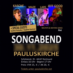 8.3.2026 17 Uhr, 2. SONGABEND in der PAULUSKIRCHE, Kasche Kartner, Jeff Good, Maze Kozka, Lars Flügge